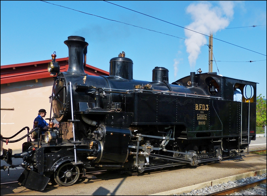 The steam locomotive B.F.D. N 3 photographed in Blonay on May 27th, 2012.