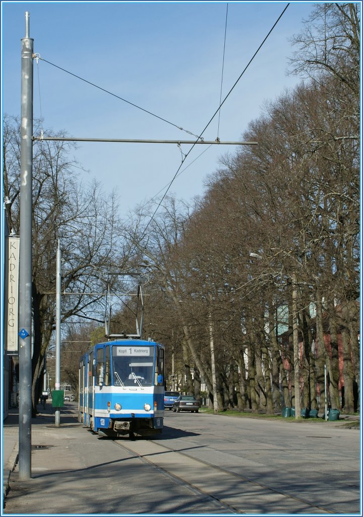 The Tatra Tram n 128 by the Kadriord stop in Tallinn. 
06.05.2012