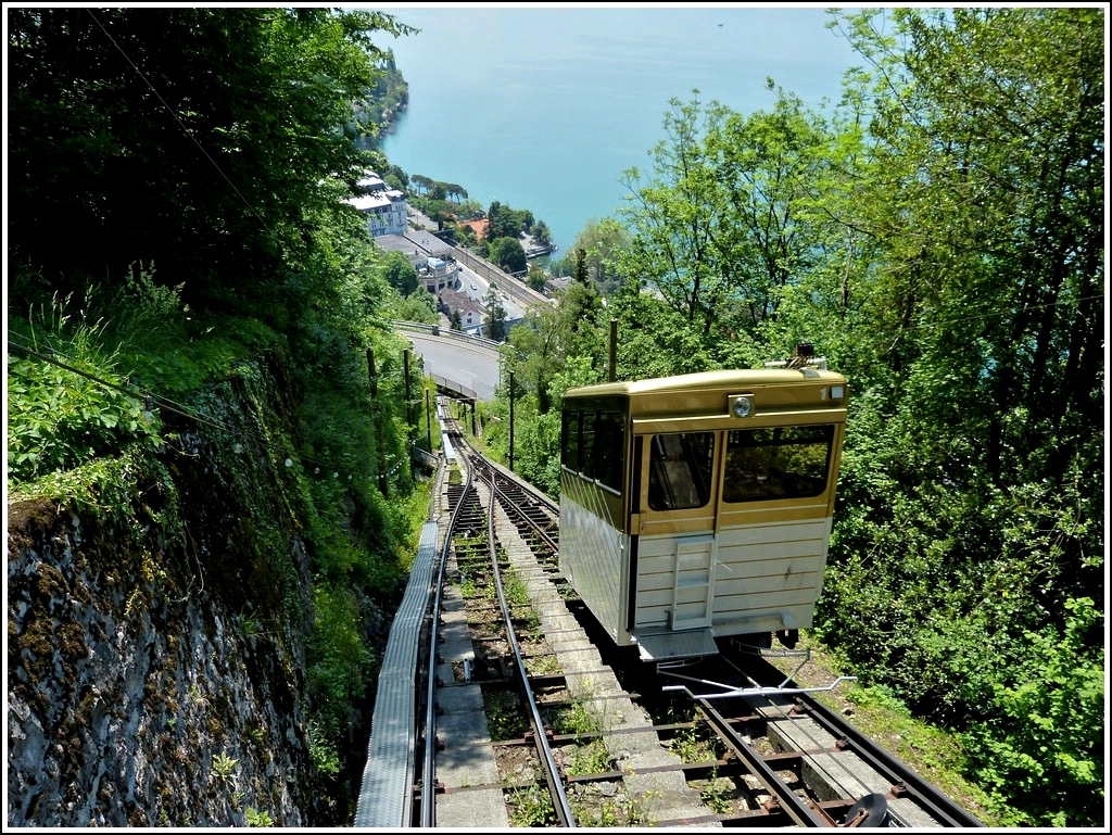 The Territet – Glion funicular photographed on May 26th, 2012. Built in 1883 and renovated in 1975, this funicular is one of the oldest in Switzerland.