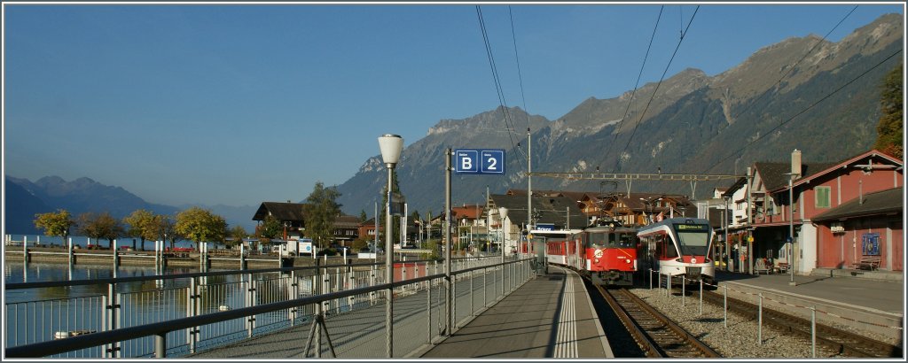 The  zb  De 110 001-5 and the  zb  130 001-1 in Brienz. 
01.10.2011