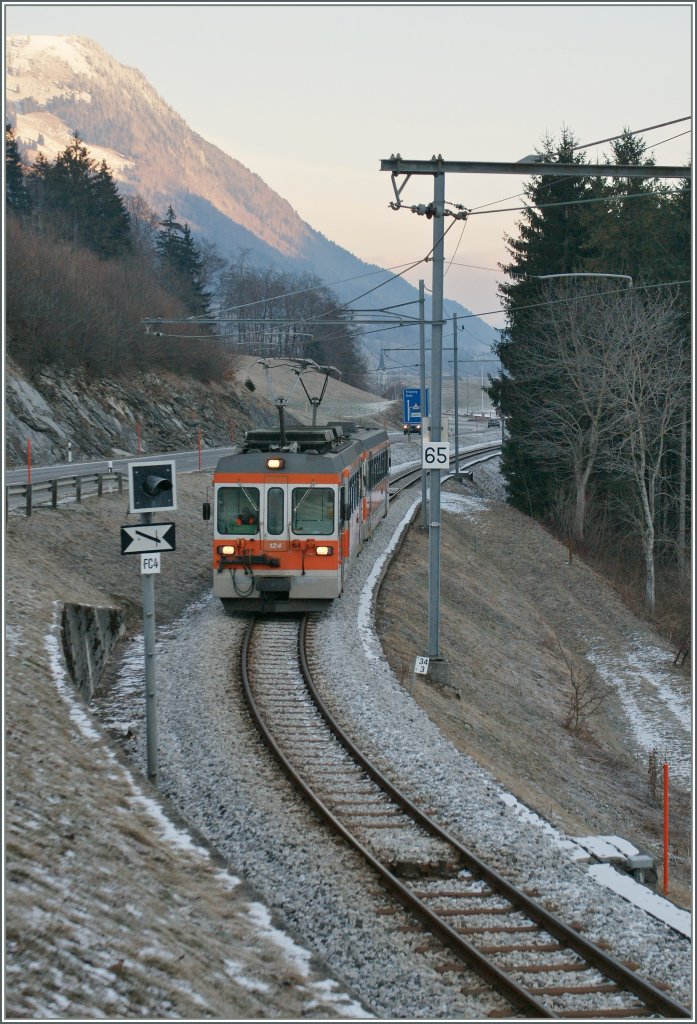 TPF/GFM local train in the Vally by Montbovon. 23.01.2011.
