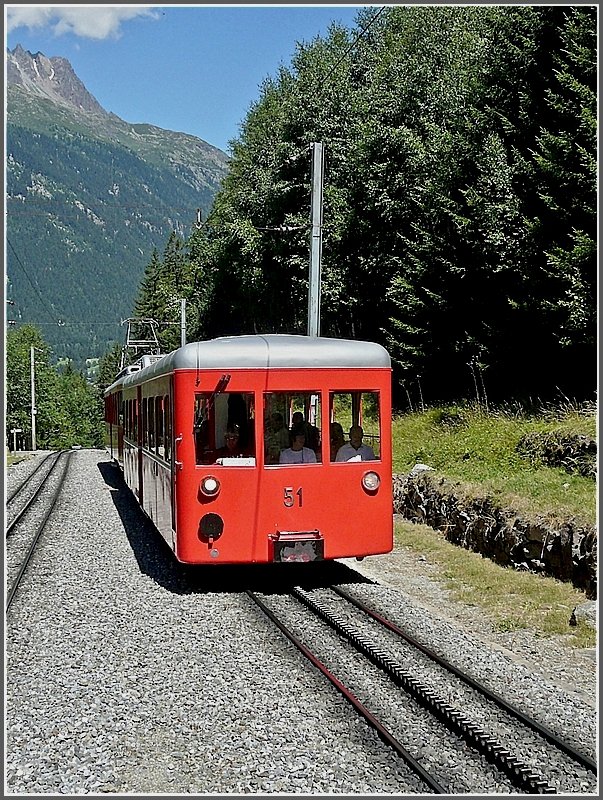 Train N 51 is climbing the track between Chamonix Mont Blanc and Montenvers Mer de Glace on August 3rd, 2008.