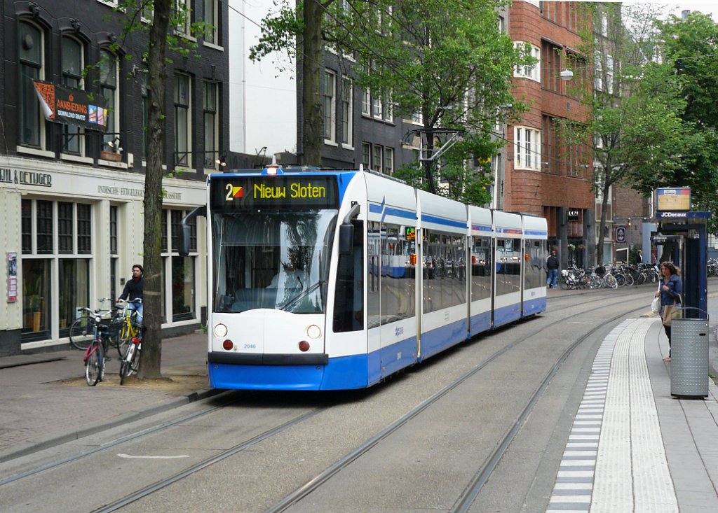 Tram 2046 at the stop  Spui  Nieuwezijds Voorburgwal, Amsterdam 27-05-2011.