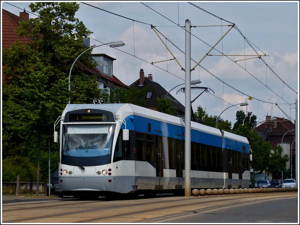 Tram N 1001 is running through Lebacher Strae in Saarbrcken Malstatt on May 28th, 2011 