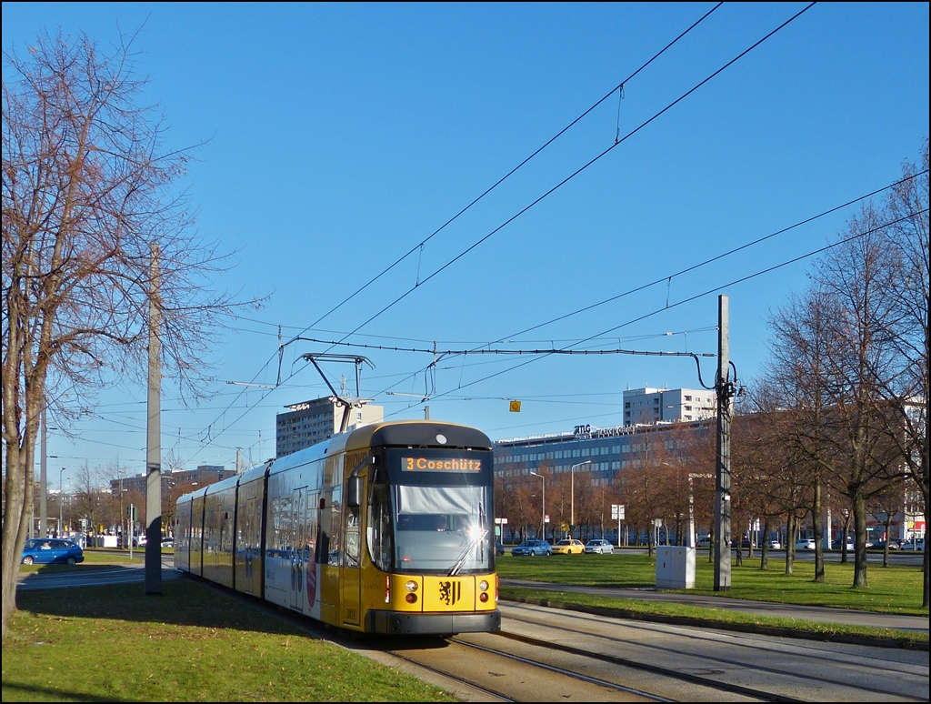 Tram N 2814 is running through Ringstrae in Dresden on December 28th, 2012.