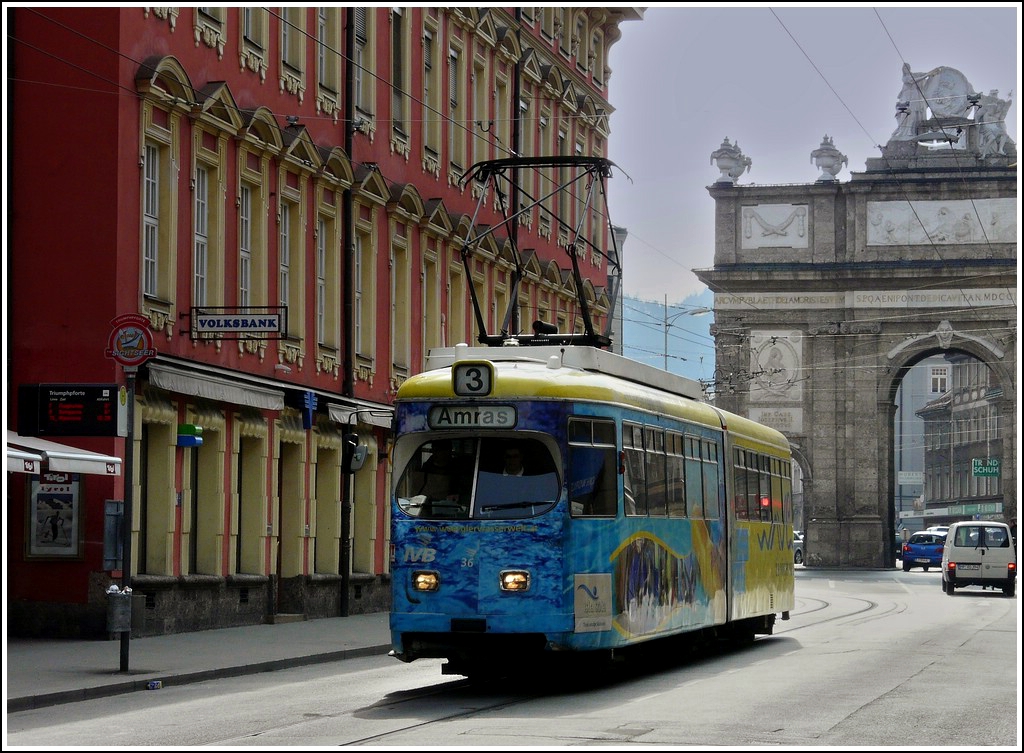 Tram N 36 pictured in the Maria-Theresien-Strasse in Innsbruck on March 8th, 2008.