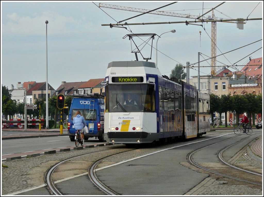Tram N 6003 is arriving at the stop Blankenberge Station on September 13th, 2008.