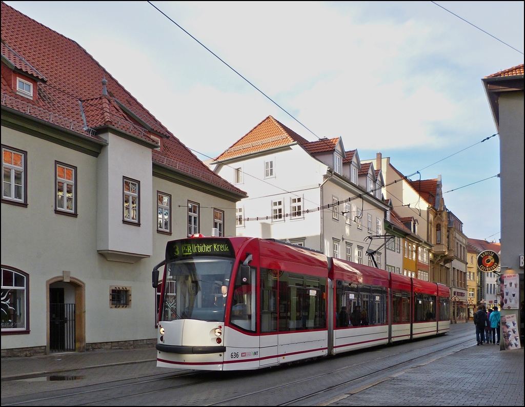 Tram N 636 photographed in Erfurt Schlsserstrae on December 26th, 2012.