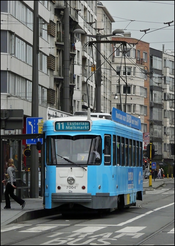 Tram N 7004 is running through the Carnotstraat in Antwerp on September 13th, 2008.