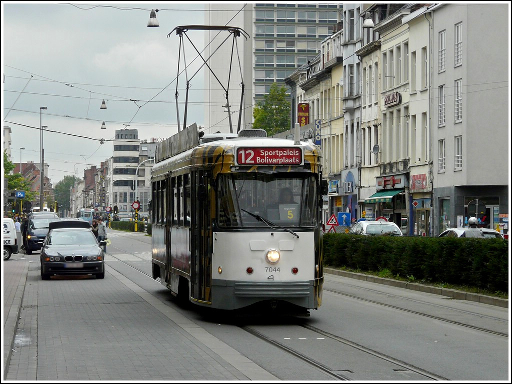 Tram N 7044 is running through the Gemeentestraaat in Antwerp on September 13th, 2008.