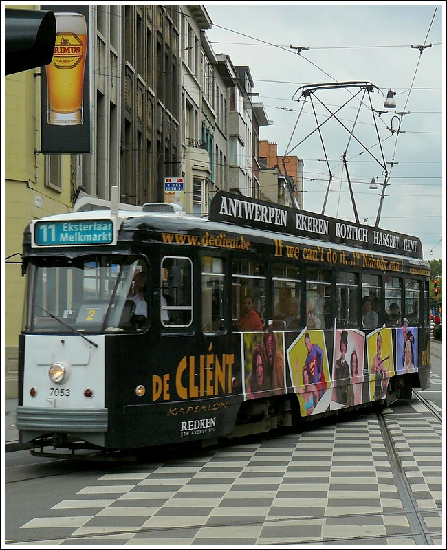 Tram N 7053 photographed near the station Antwerpen Centraal on September 13th, 2008.