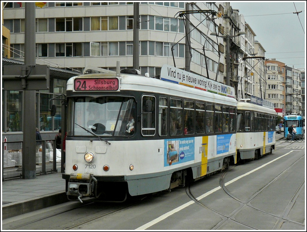 Tram N 7120 is running through the Carnotstraat in Antwerp on Septbember 13th, 2008.