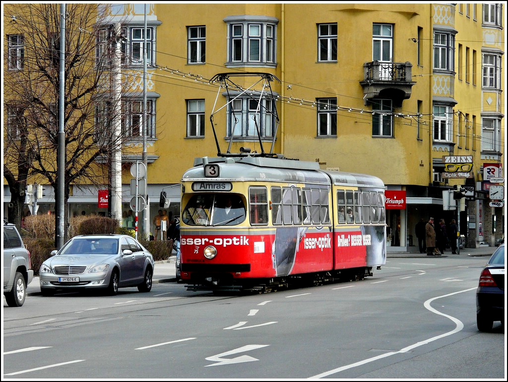 Tram N 75 photographed in the Salurner-Strae in Innsbruck on March 8th, 2008.