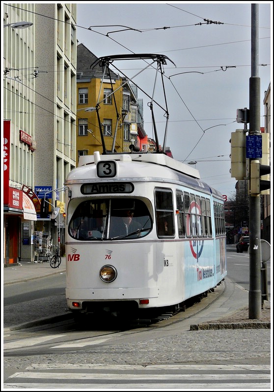 Tram N 76 is running through the Salurner-Strae in Innsbruck on March 8th, 2008.
