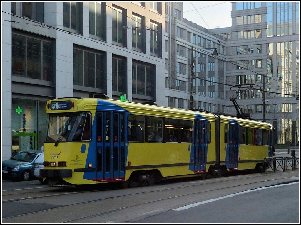 Tram N 7715 is running through the Avenue Fonsny in Brussels on March 23rd, 2012.