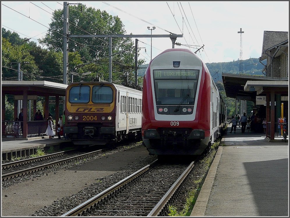 Two generations of CFL trains photographed at Ettelbrck on August 29th, 2009.