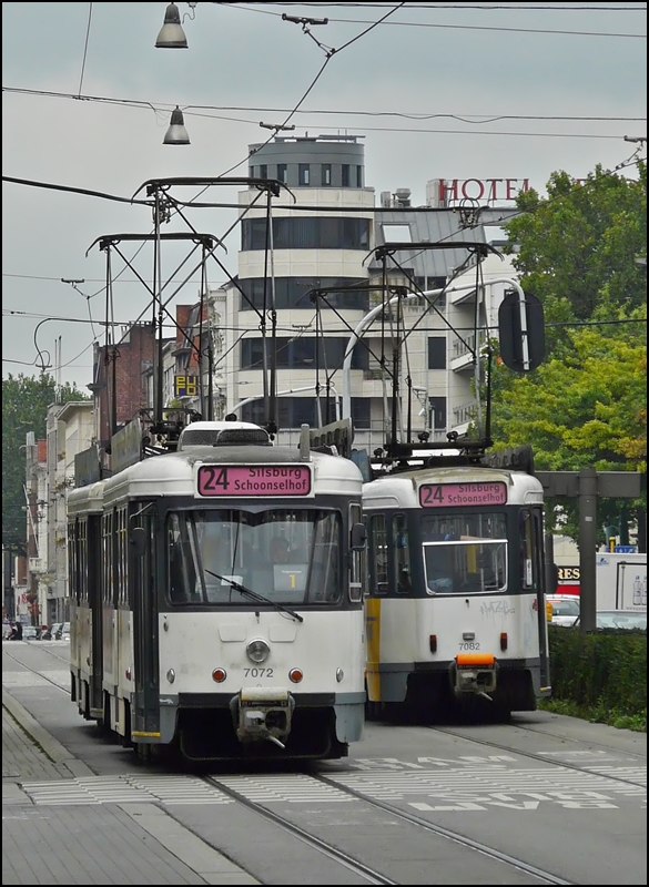 Two trams are meeting in Gemeentestraat in Antwerp on September 13th, 2008.
