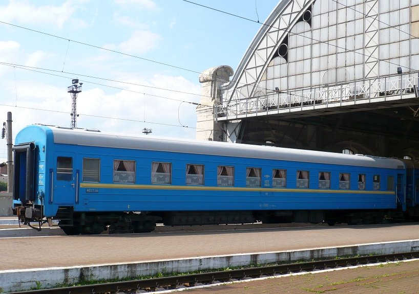 UZ sleeper with 36 beds number 035 14601. This could be may be a so called  Ammendorf  car. Many passenger cars were build in the former GDR (DDR). Lviv, Ukraine 25-05-2010.