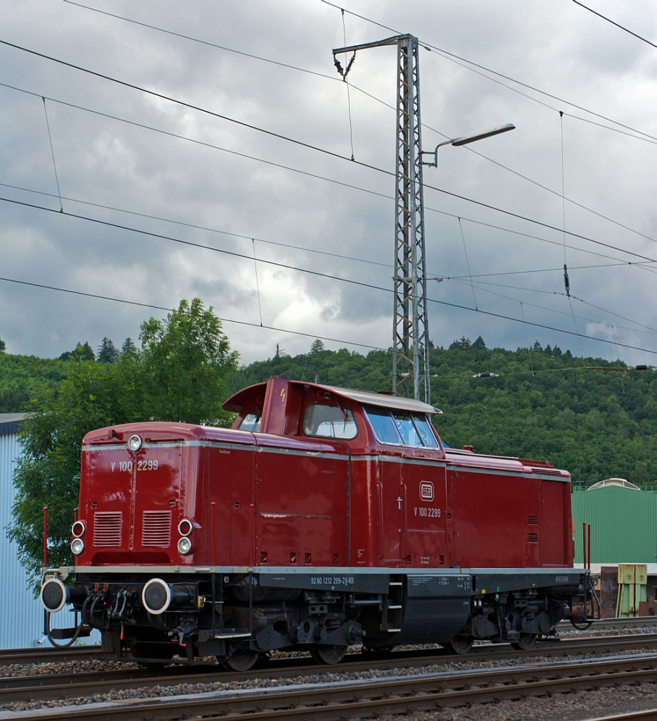 V100 2299 ex DB 212 299-2 of the VEB (Vulkan-Eifel-Bahn) parked on 08.07.2012  in Siegen (Kaan-Marienborn). 