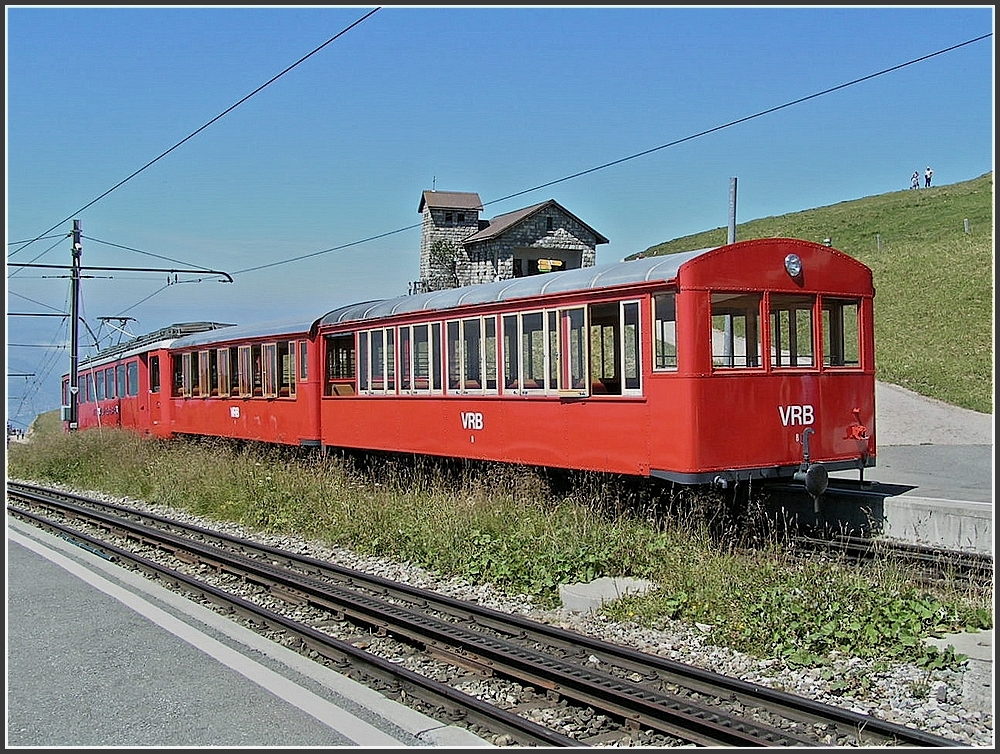 VRB train is leaving the station Rigi Kulm on August 4th, 2007.