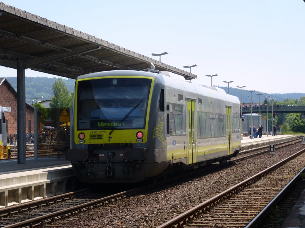 VT 650.729 (Agilis) is standing in Neuenmarkt Wirsberg on May 19th 2013.