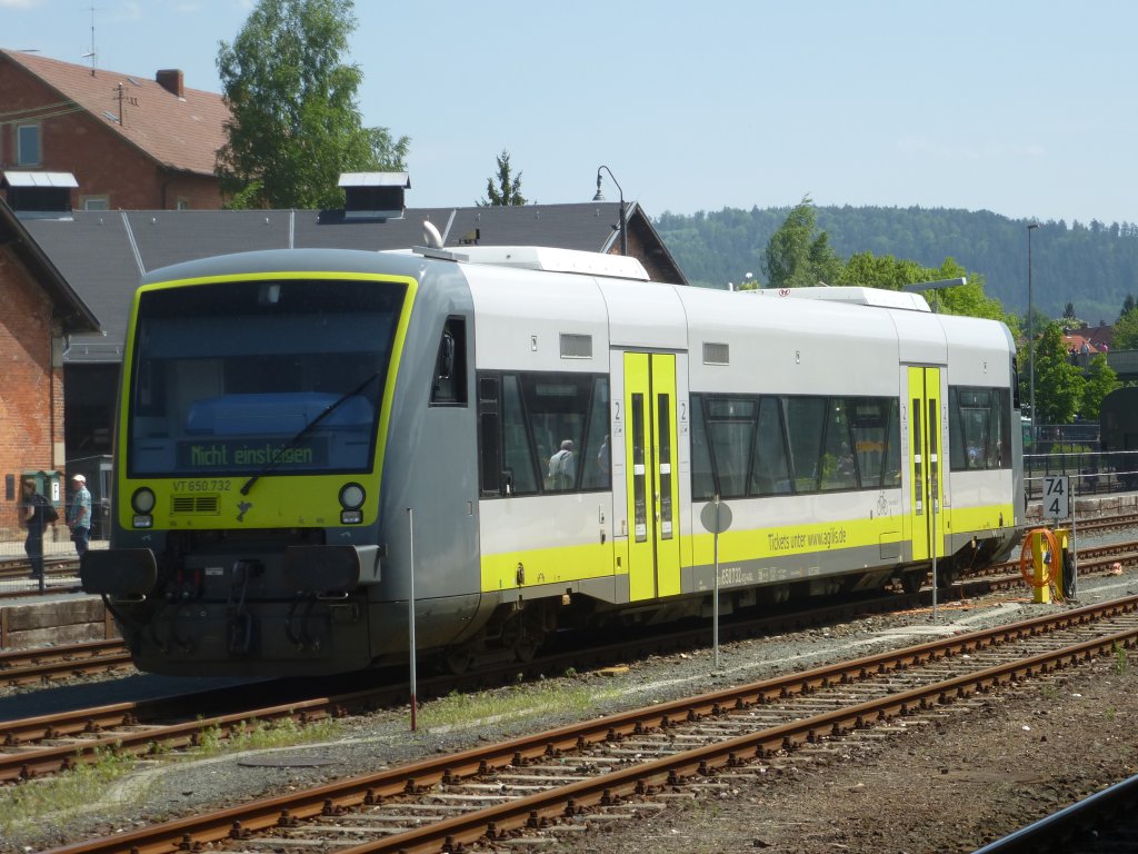 VT 650.732 (Agilis) is standing in Neuenmarkt Wirsberg on May 19th 2013.