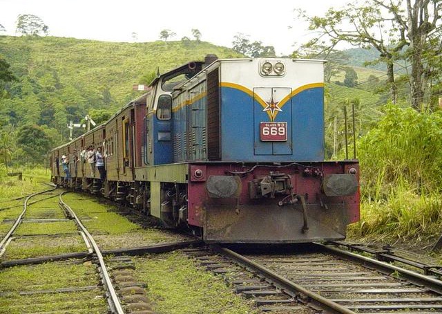 W3 Class Diesel Hydraulic locomotive number 669 is seen at Inguru Oya doing a local passenger run on Dec 20th 2012 

