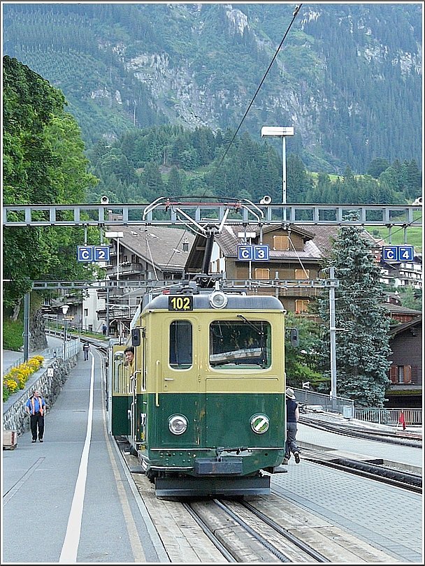 WAB BDhe 4/4 102 photographed at the station of Wengen on July 30th, 2008. 