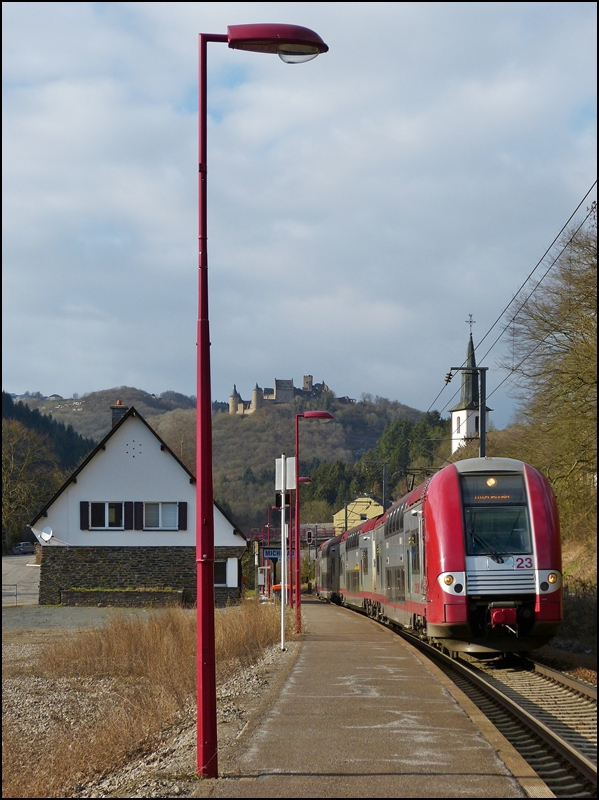 Z 2223 as RB 3240 Wiltz - Luxembourg City is leaving the stop Michelau on February 21st, 2013.