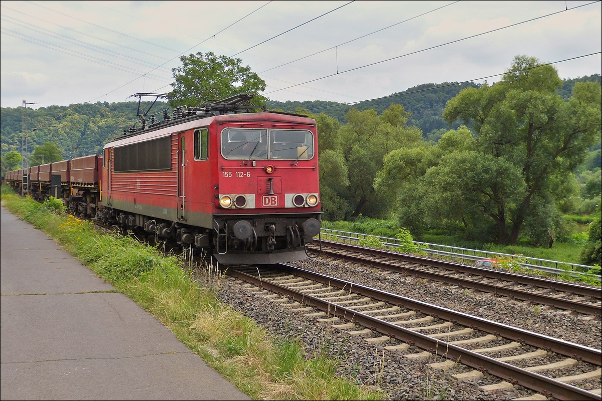. 155 112-6 photographed with a freight train near Winningen on June 20th, 2014.