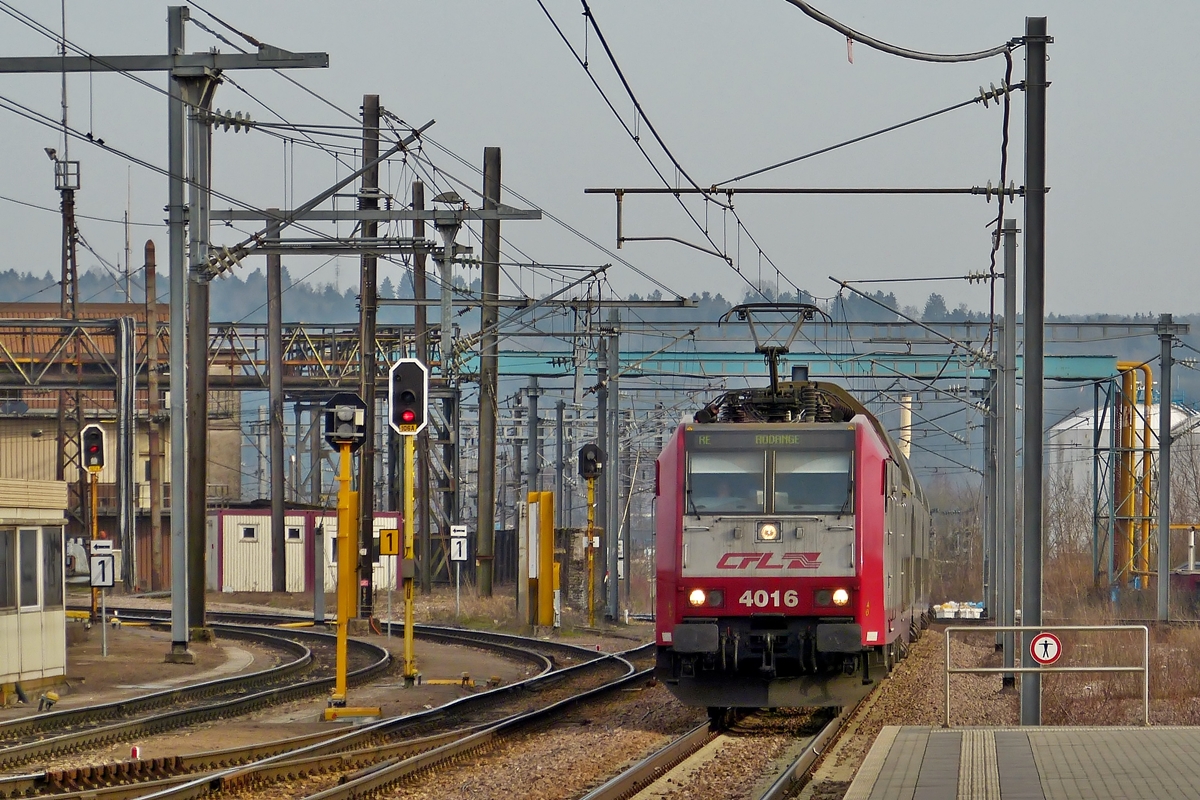 . 4016 is haunling the RE 6965 Luxembourg City - Rodange into the station Belval Universit on March 7th, 2014.