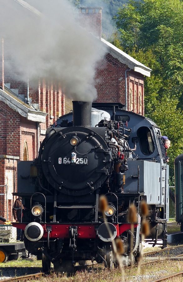 . 64 250 of the heritage railway CFV3V (Chemin de Fer à Vapeur des 3 Vallées) photogaphed in Treignes on September 27th, 2014.