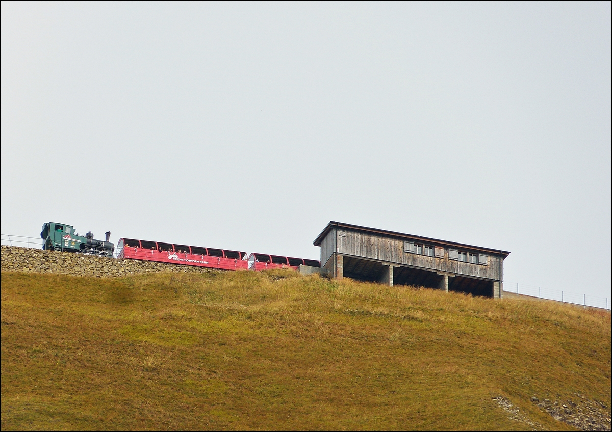 . A BRB steam train is climbing the last meters before arriving at its final destination Rothorn Kulm on September 28th, 2013.