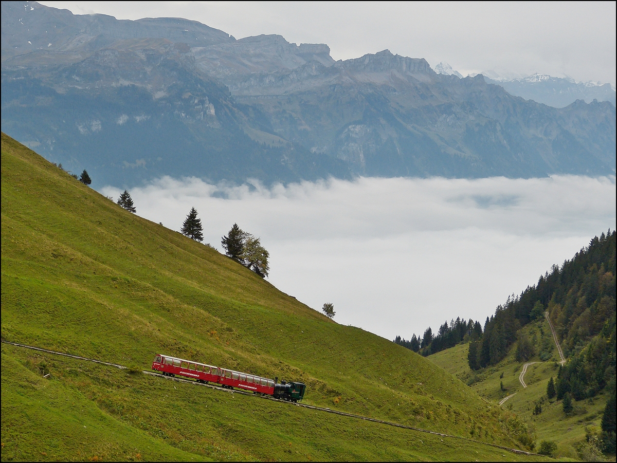 . A BRB train along the route to the summit of Rothorn on September 29th, 2013.