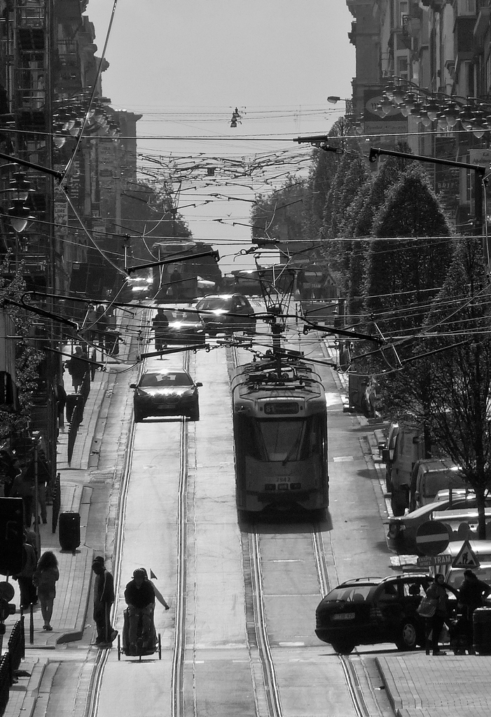 . A Brussels tram taken in Rue Thodore Verhaegen in Brussels on April 6th, 2014.