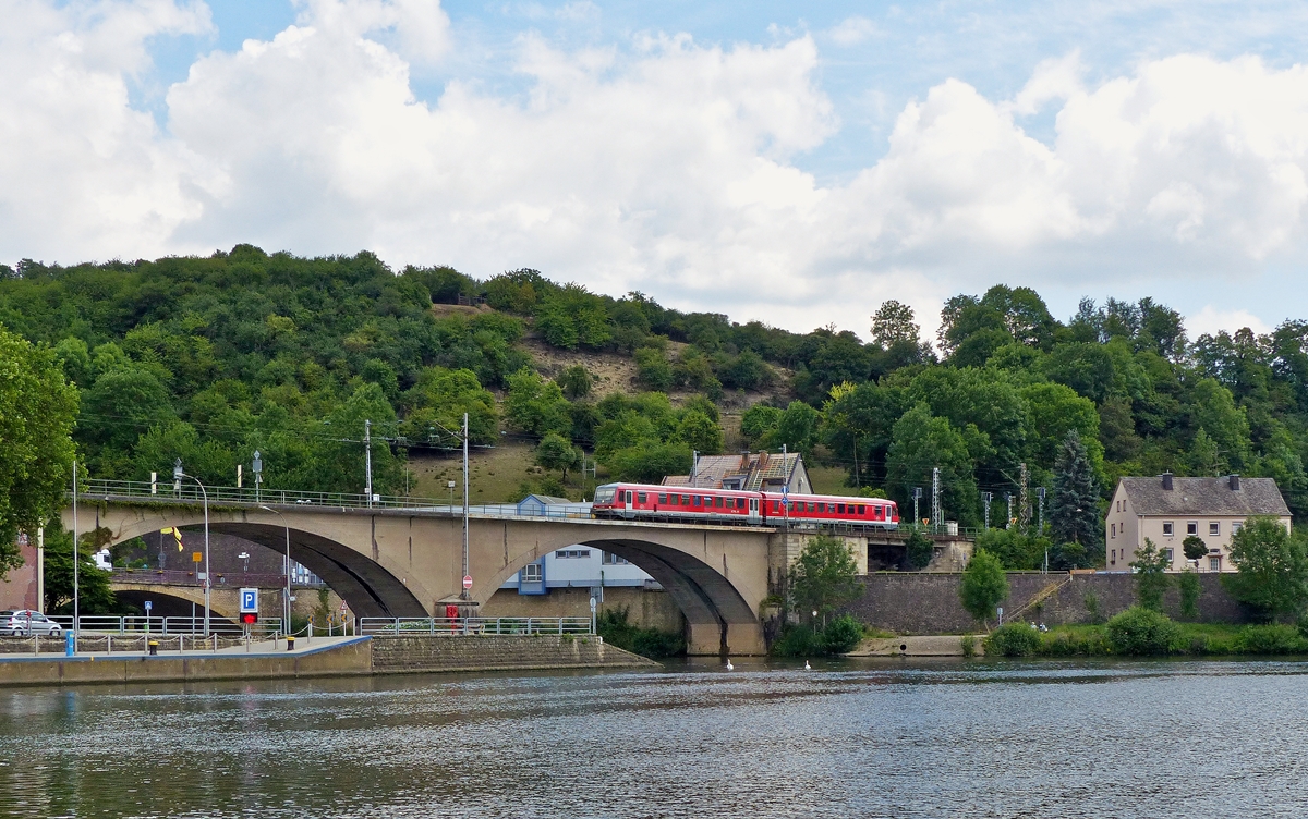 . A CFL 628 unit is running on the Sre bridge in Wasserbillig on July 15th, 2014.