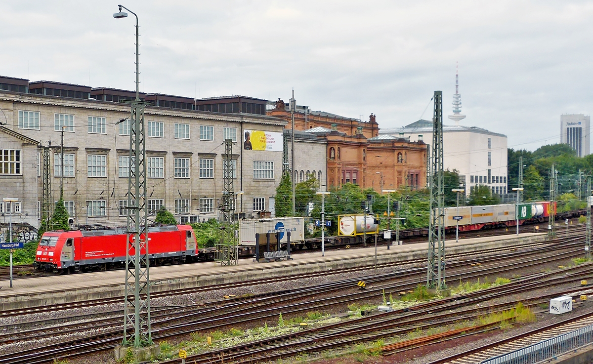 . A goods train is running through Hamburg main station on September 21st, 2013.