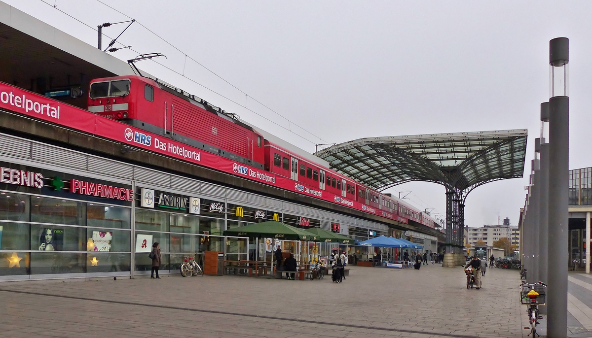 . A Kölner S-Bahn is leaving the main station of Cologne on November 20th, 2014.