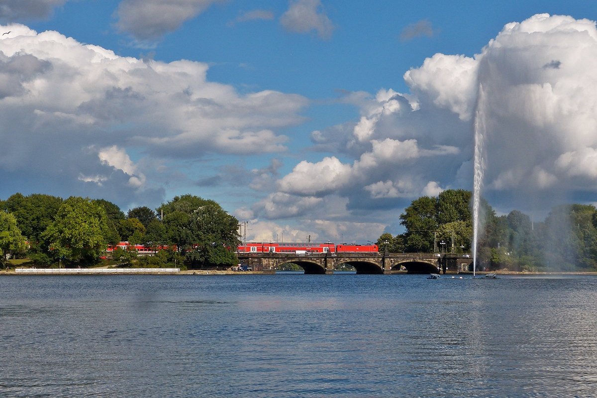 . A local train is running on the Lombardsbrcke in Hamburg on September 19th, 2013.