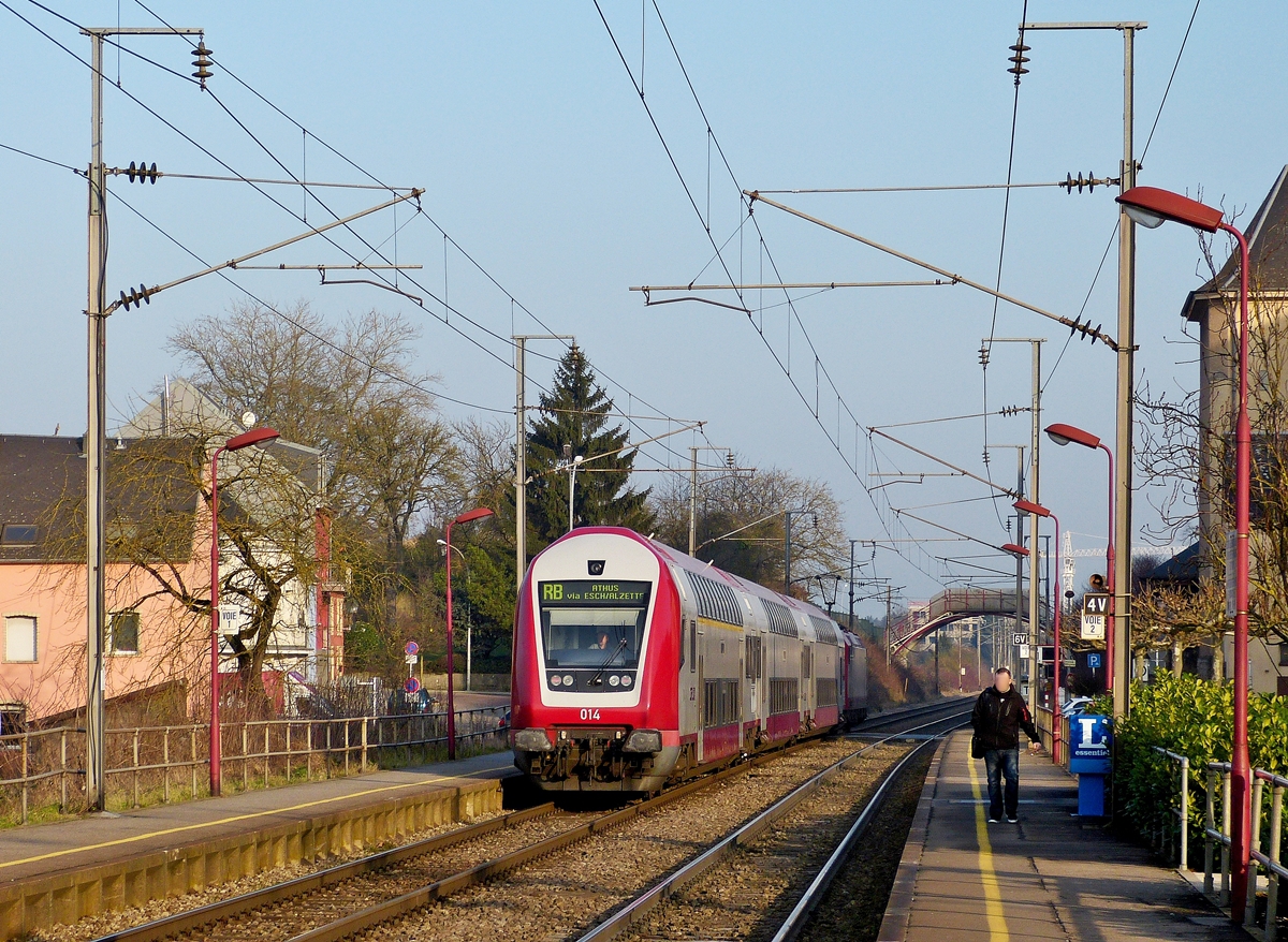 . A local train to Athus (B) is entering into the station of Schifflange on January 31st, 2014.
