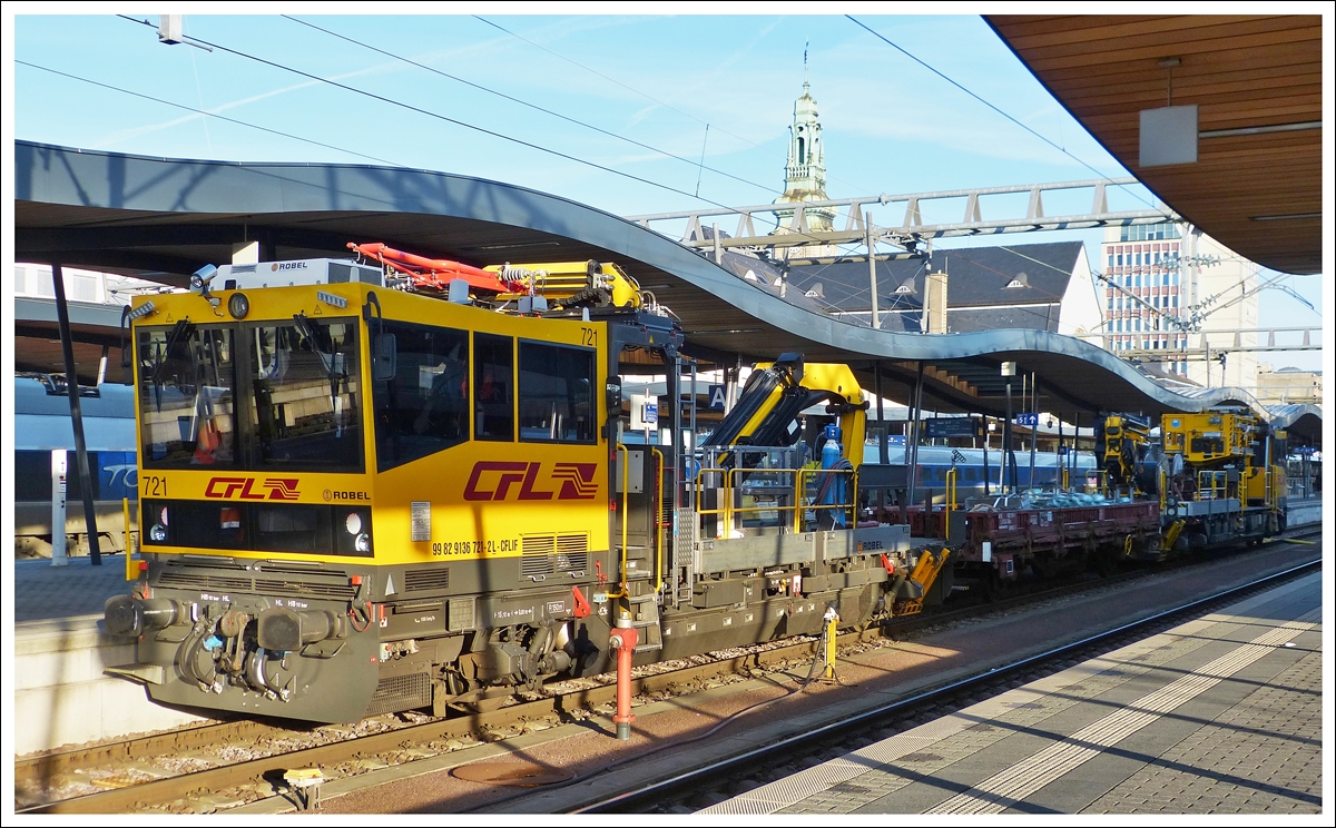 . A maintenance train is running through the station of Luxembourg Ctiy on December 16th, 2013.