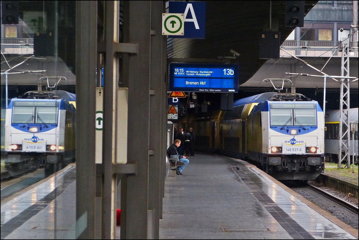 . A Metronom train to Bremen is leaving the main station of Hamburg on September 14th, 2013.