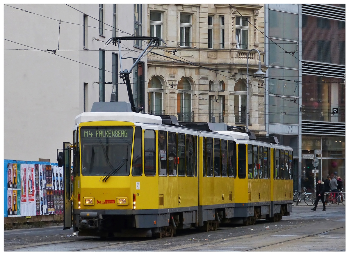 . BVG Tatra tram photographed in Berlin Groe Prsidentenstrae on December 29th, 2012.