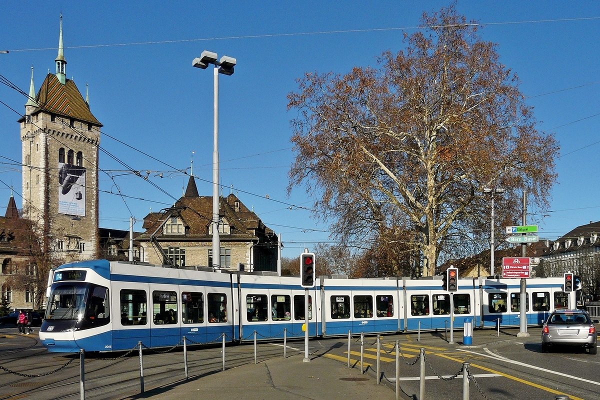 . Cobra tram N 3055 pictured in front of the Swiss National Museum in Zrich on December 27th, 2009.