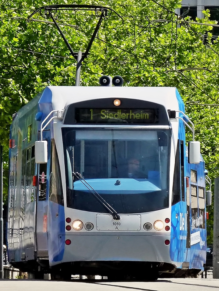 . Saarbahn Tram N 1010 photographed near the main station in Saarbrcken on May 29th, 2011.