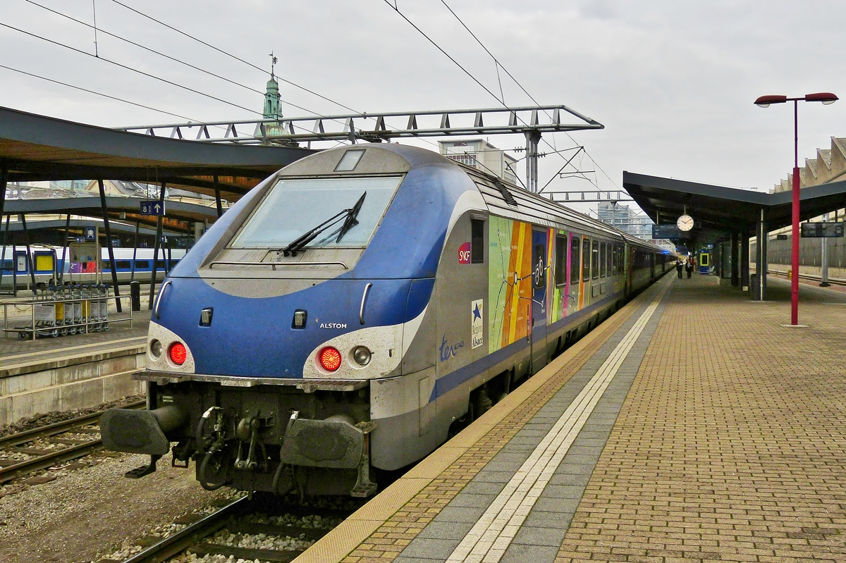 . SNCF TER Alsace control car B5-uxh (TER200 Voiture-Pilote) pictured in Luxembourg City on October 31st, 2014.