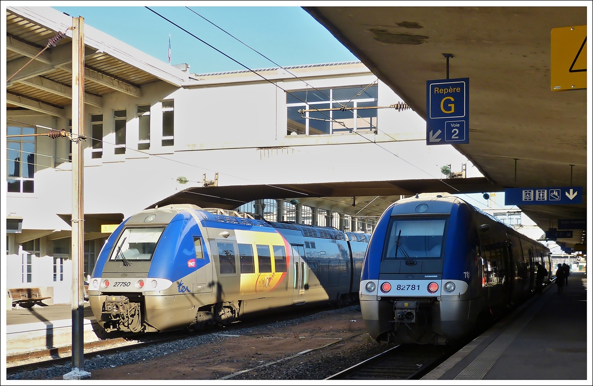 . SNCF TER Z 27750 and B 82871 taken in Mulhouse main station on December 10th, 2013.