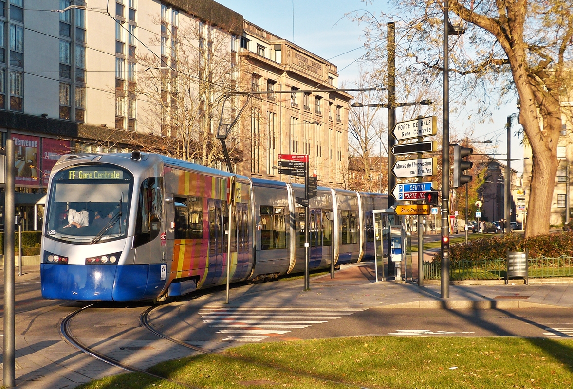 . SNCF Tram-Train Siemens Avanto N 26 is running through Rue du 17 Novembre in Mulhouse on December 10th, 2013.