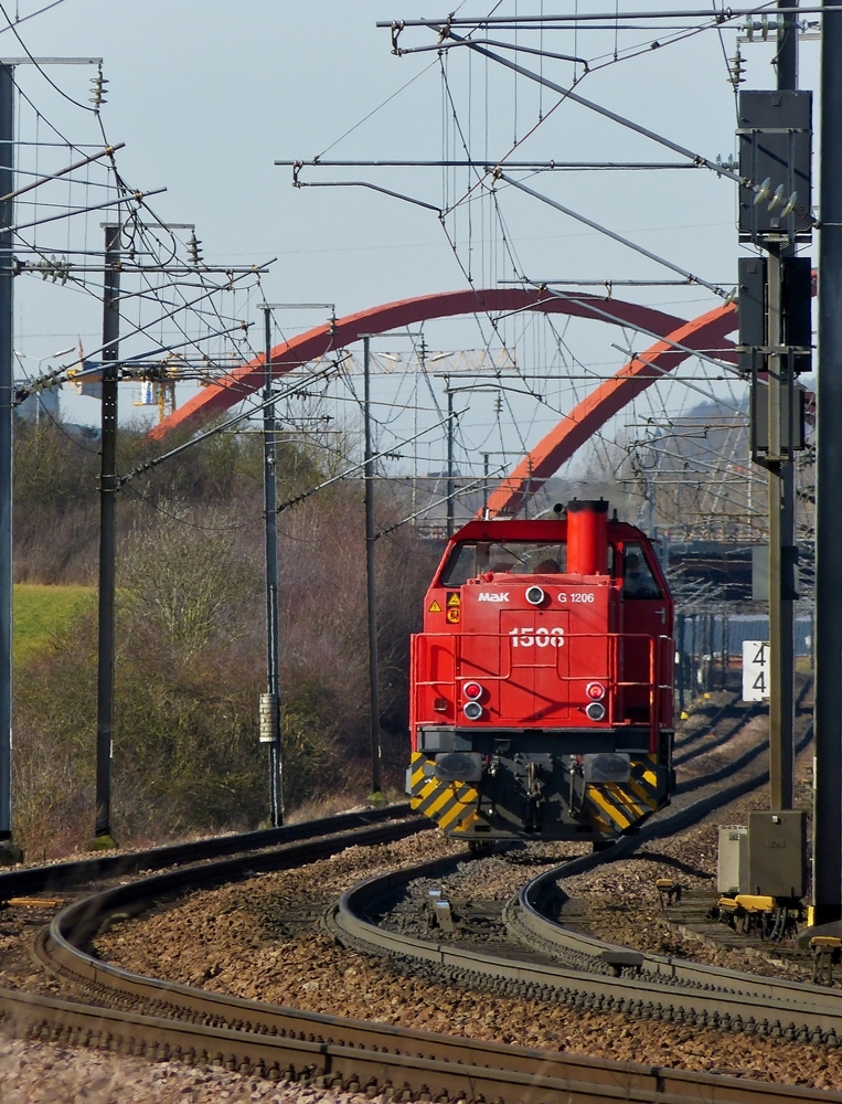 . The CFL Cargo 1508 is running between Noertzange and Schifflange on February 24th, 2014.