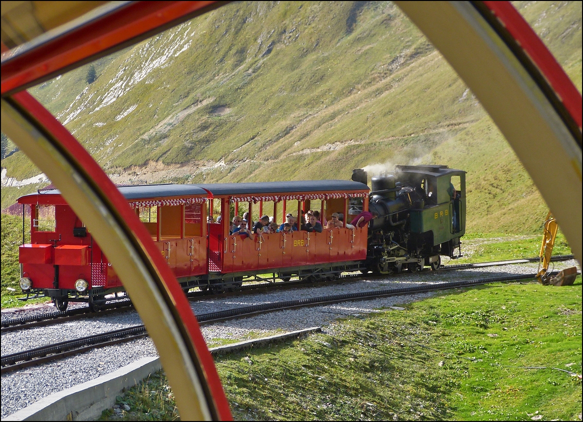 . The coal fired steamer N 6 is running with a special train on the track of Brienz Rothorn Bahn on September 28th, 2013.